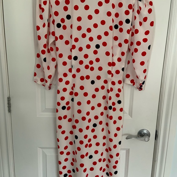 *HOST PICK* 80s INSPIRED DRESS WITH POLKA DOTS / SMALL - MEDIUM / BLEU MARINE - Picture 5 of 9